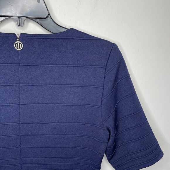 TOMMY HILFIGER Dress Womens Small Blue Short Sleeve Fitted Midi Stretch Knit - Picture 6 of 8